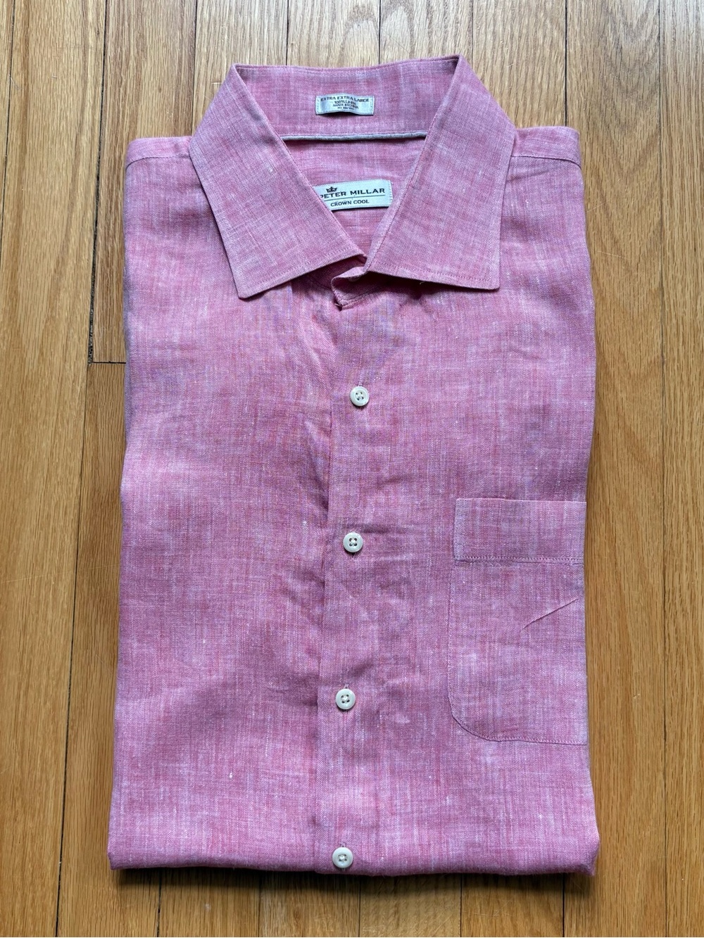 Peter Millar Men’s Crown Cool Long Sleeve 100% Linen Shirt XL Red Solid